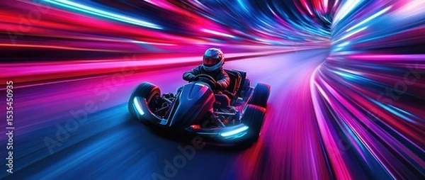 Obraz Night Kart Racing. High-Speed Action in Neon City