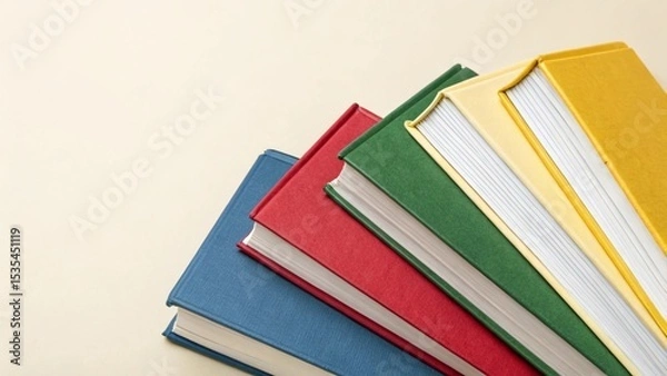 Obraz Books lined up in rows on a solid color background.