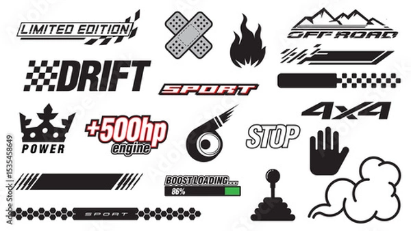 Obraz Car decals design. Set of vector stickers and labels