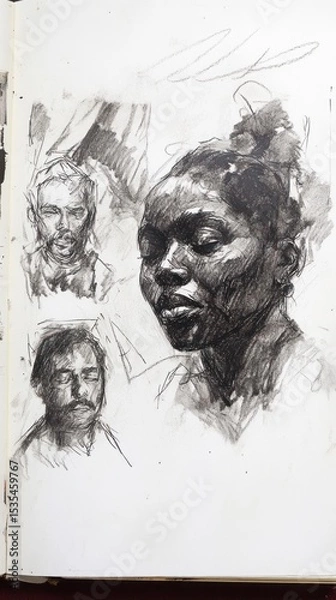 Obraz Sketchbook Full of Charcoal Portraits