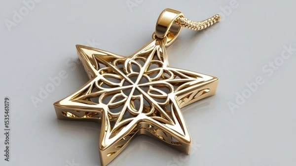 Obraz Star Motif Gold Pendant Rendered in 3D