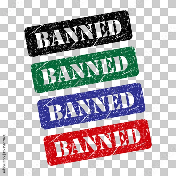 Fototapeta Set of Banned stamp symbol, label sticker sign button, text banner vector illustration .