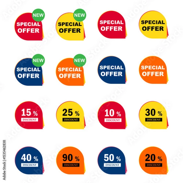 Fototapeta Set of Sale discount label icon, price offer symbol design, web sticker vector illustration .