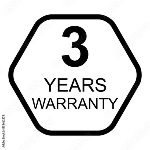 Fototapeta Three years warranty icon, badge seal guarantee certificate customer sign, stamp vector illustration .