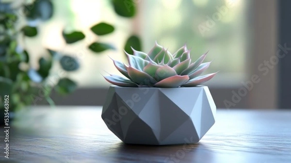 Obraz Succulent Plant in Geometric 3D Pot