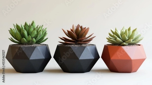 Obraz Succulent Plant in Geometric 3D Pot