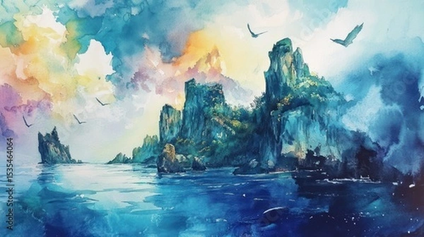 Obraz Surreal Landscape Painted with Watercolors