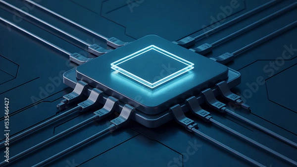 Fototapeta Futuristic central processing unit with glowing core and connectors