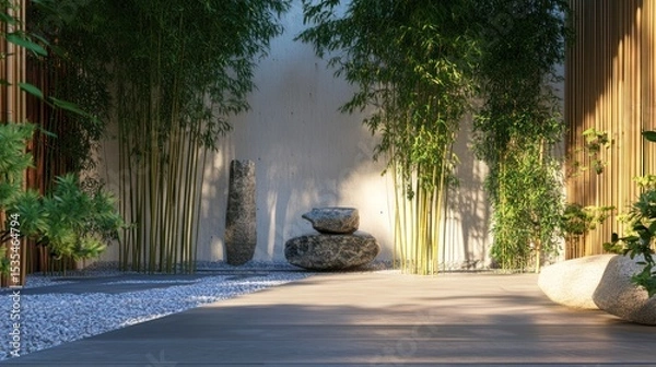 Obraz Tall Bamboo Plants in 3D Zen Environment