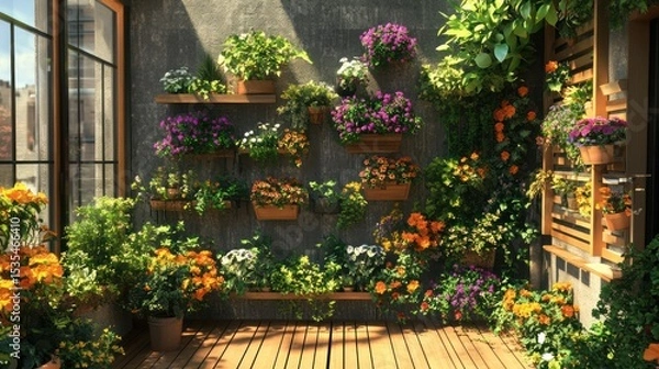 Obraz Urban Balcony Garden in 3D Render