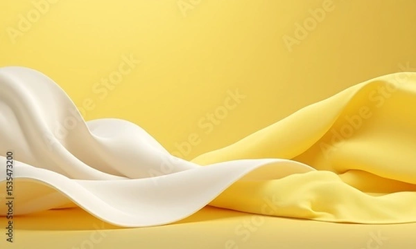 Fototapeta Elegant abstract background with flowing soft yellow and cream fabric in studio lighting