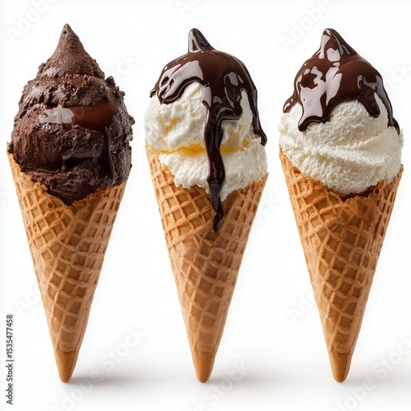Obraz Different ice creams covered with chocolate isolated on white background.