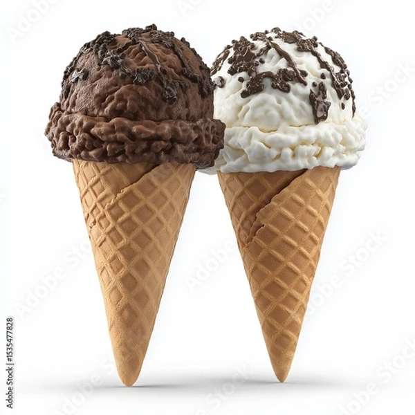Obraz Ice cream scoops with cone isolated on white background.