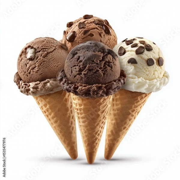 Obraz Ice cream scoops with cone isolated on white background.