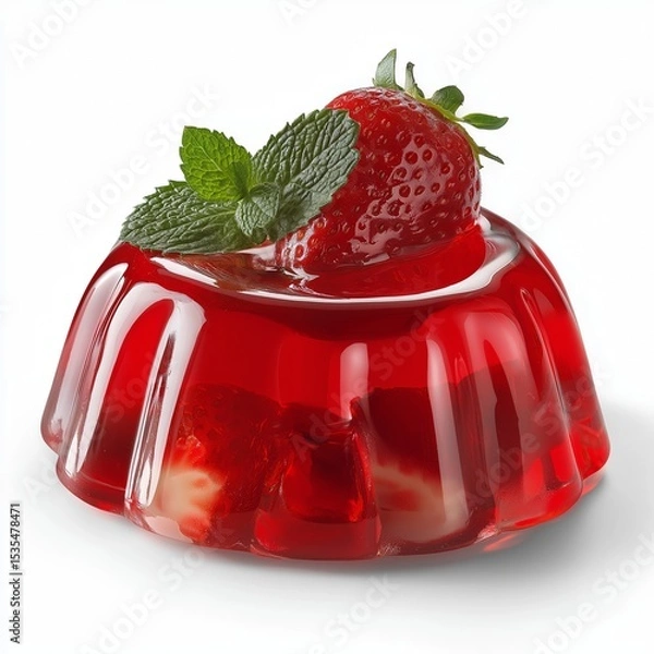 Obraz Strawberry jelly dessert isolated on white background.