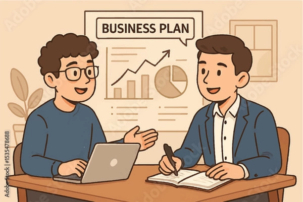Obraz Professionals collaborate at an office desk, illustrating teamwork between a businessman and woman
