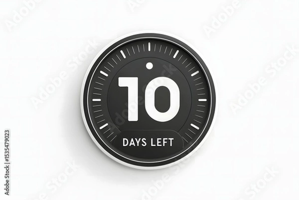 Fototapeta Clean and Modern Black and White ‘10 Days Left’ Icon – Minimal Countdown Timer Design