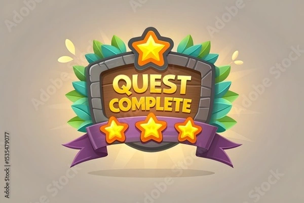 Fototapeta Achievement Unlocked Badge Icon – Colorful Gamer Reward and XP Progress Emblem for Game UI