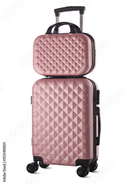 Fototapeta Modern Pink Travel Suitcase with Textured Design, isolated  on White Background