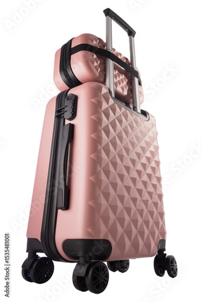Fototapeta Modern Pink Travel Suitcase with Textured Design, isolated  on White Background