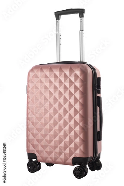 Fototapeta Modern Pink Travel Suitcase with Textured Design, isolated  on White Background