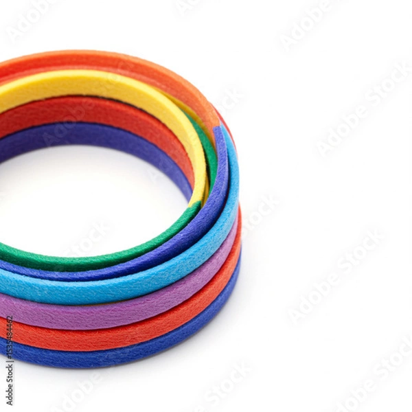 Fototapeta Colorful patterned rubber bracelets stacked in circular arrangement  
