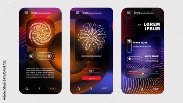 Fototapeta Mobile App UI Design Futuristic and Neon Abstract Gradient Interface.