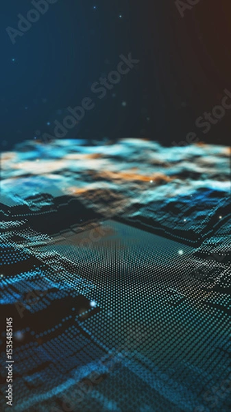 Fototapeta Futuristic Digital Grid Background with Glowing Blue and Red Lights
