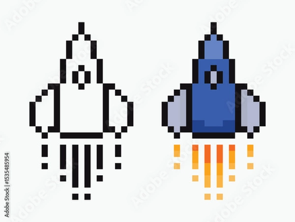 Fototapeta set rocket pixel art icon vector illustration.