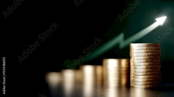 Fototapeta A stack of shiny gold coins on a dark background. The coins symbolize wealth and growth in finances. This image captures the essence of investment and financial planning. AI