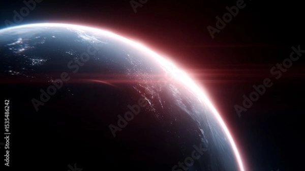 Fototapeta A breathtaking view of Earth from space. The blue planet is illuminated with a soft glow, showcasing its beauty. Perfect for science, technology, and exploration themes. AI