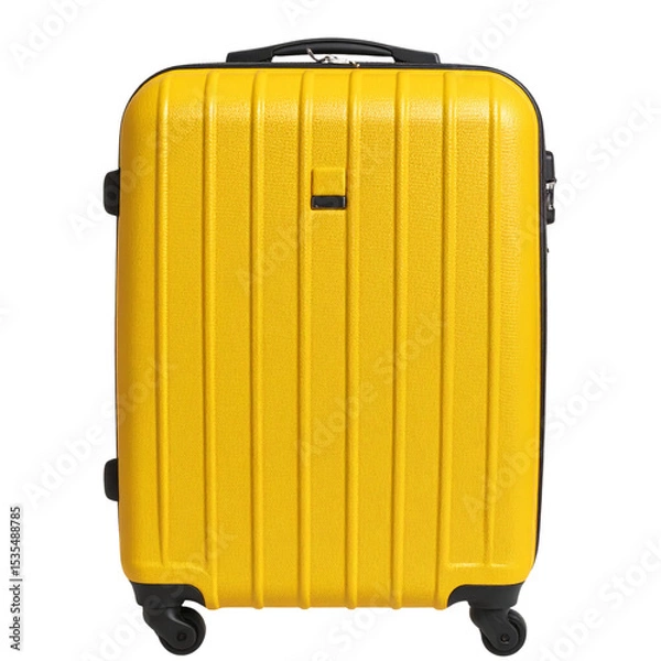 Fototapeta Front View Upright Yellow Trolley Luggage with Travel Tags – Transparent PNG