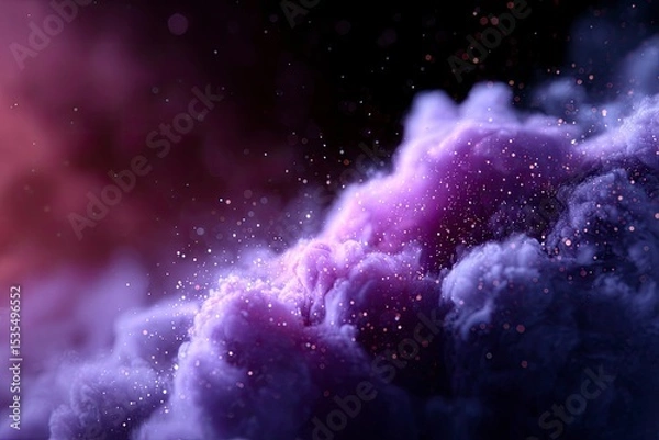 Obraz Purple smoke or fog floats amidst scattered glitters in a dark setting