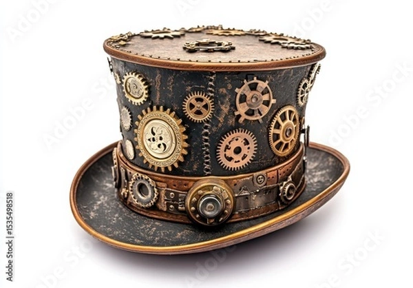 Obraz Elegant Steampunk Top Hat Displayed on a White Background