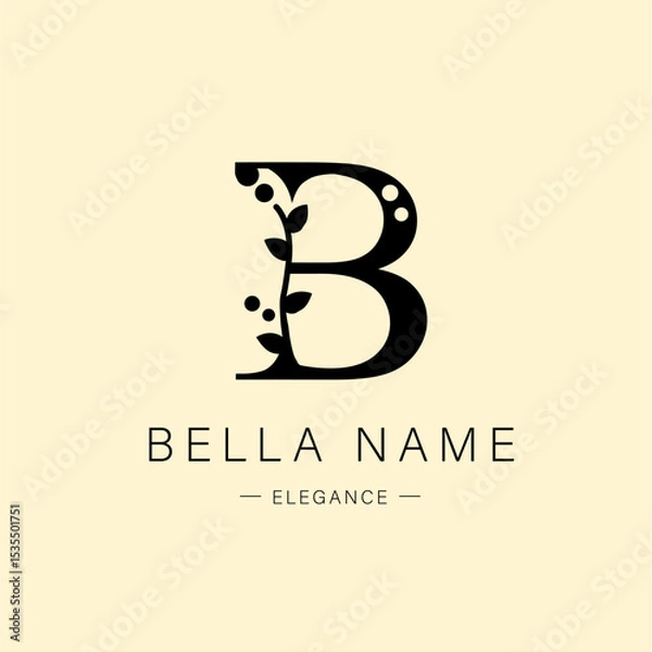 Obraz Logo, capital letter B. Monogram of Botanical Minimalistic, Initial.