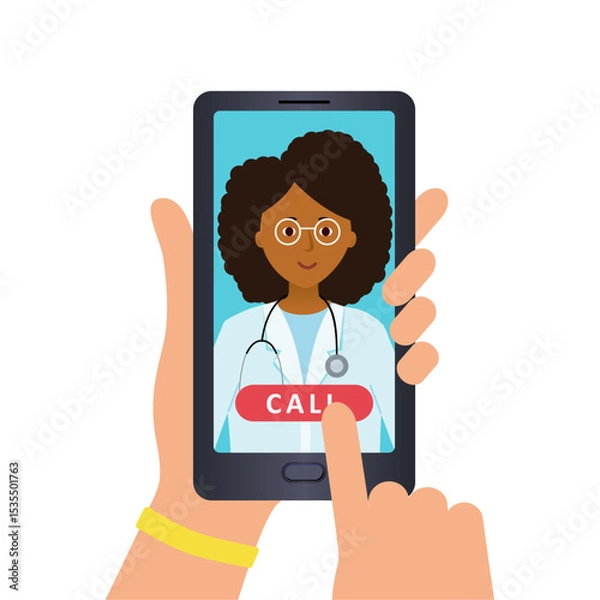 Obraz Call African doctor on phone using the media platform. Intact reception of the patient.