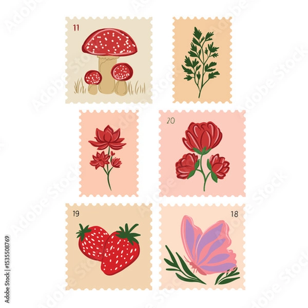 Obraz Set stamps pink cute 