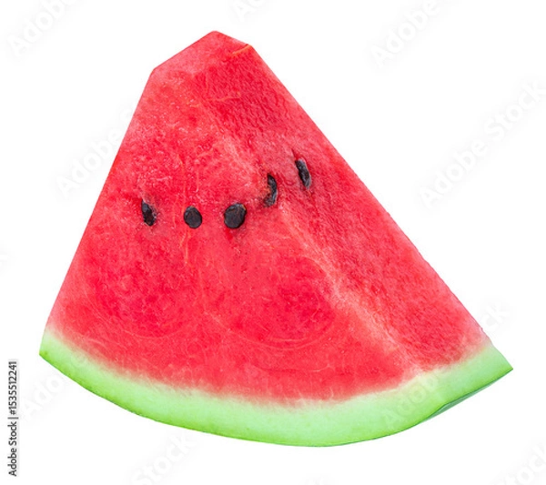 Obraz Isolated Watermelon piece triangle on white background. Watermelon cutted piece.  Top view. Flat lay. Package design elements.