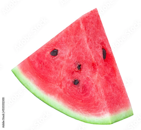 Obraz Isolated Watermelon piece triangle on white background. Watermelon cutted piece.  Top view. Flat lay. Package design elements.