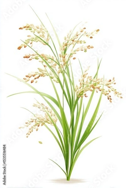 Obraz Beautiful Rice Plant with Grains on White Background for Agriculture