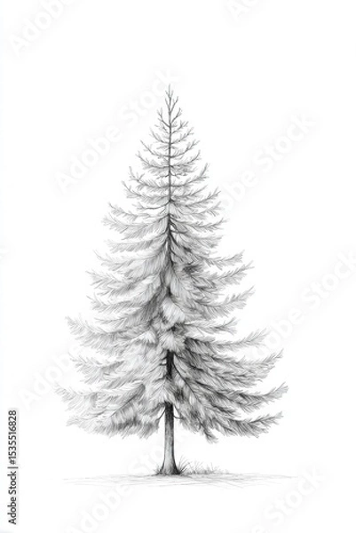 Obraz Detailed Illustration of a Pine Tree Isolated on a White Background