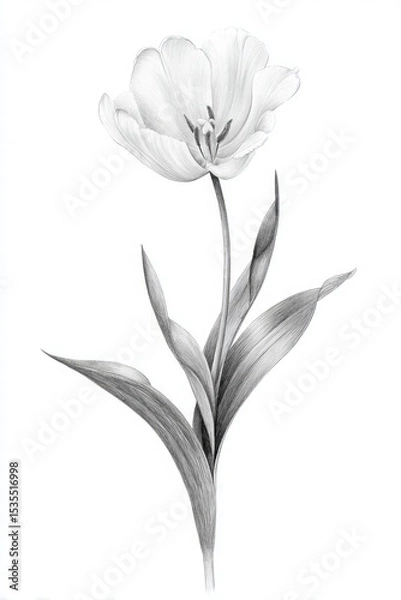 Obraz White Tulip Illustration with Elegant Lines and Delicate Details