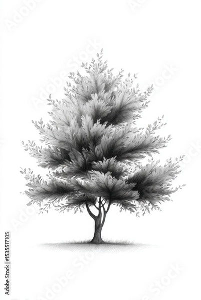 Obraz Black and White Artistic Drawing of a Leafy Tree on White Background
