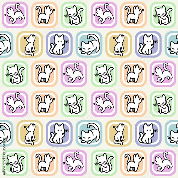 Obraz Whimsical Creatures pattern blends native-inspired animal silhouettes with a modern geometric grid and soft, ethnic-infused colors, perfect for playful yet sophisticated designs.