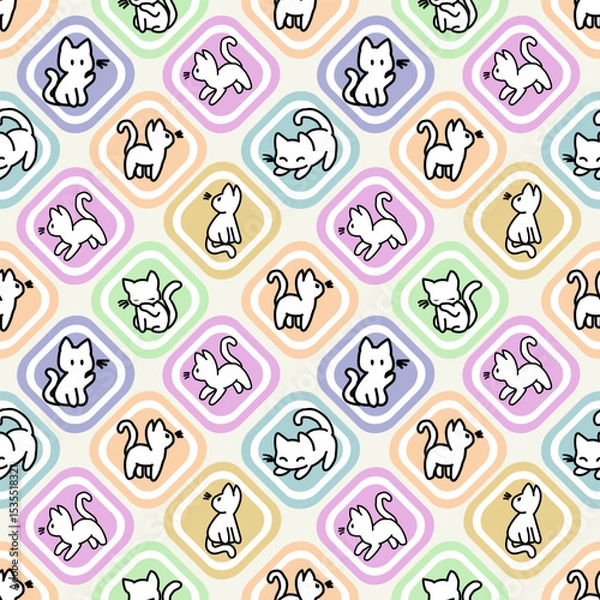 Obraz Delightful pattern: cute animals in pastel squares, ideal for children's products and DIY. Its simple, playful aesthetic fosters creativity, perfect for crafts, decor, and kid-friendly designs.