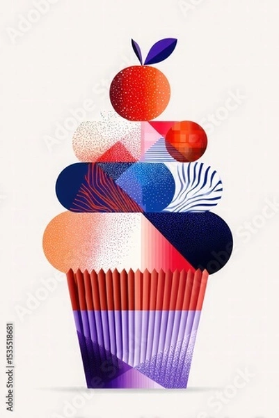 Obraz Colorful Abstract Cupcake Design with Fruit and Geometric Shapes