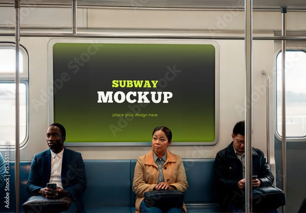 Fototapeta Billboard Mockup in Subway with Seated Passengers 