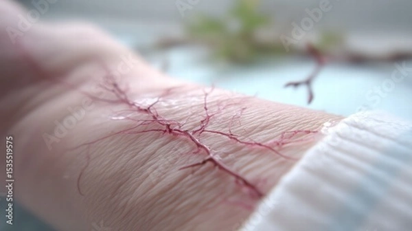 Obraz Hand with Artistic Vascular Design and Natural Elements Close-Up