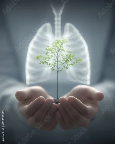 Obraz Hands Holding Tree Representing Lungs and Fresh Air Connection