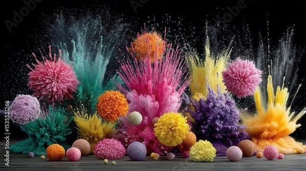 Obraz Vibrant Color Explosion with Flour and Paint in Dark Background